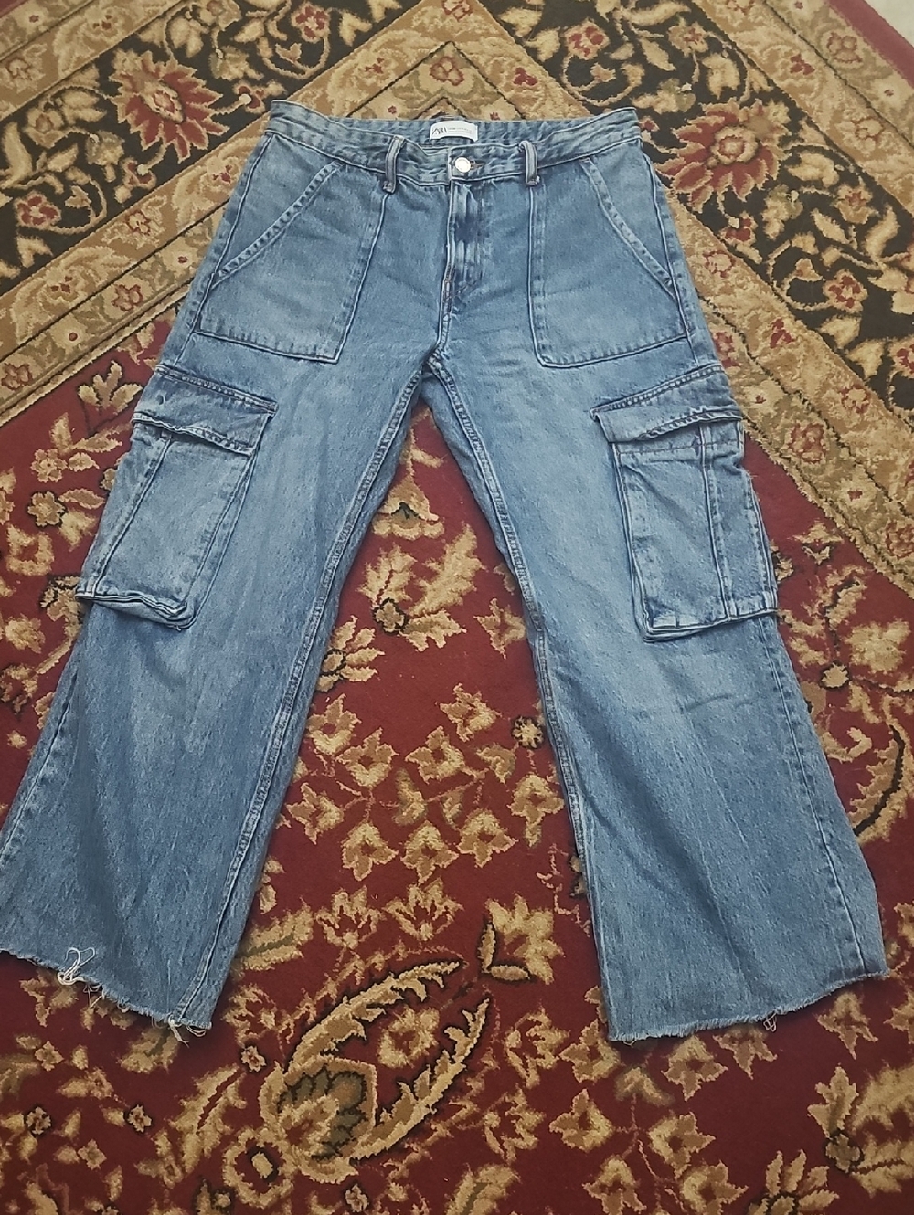 ⚜️Zara Light Blue Wide-Leg Cargo Jeans